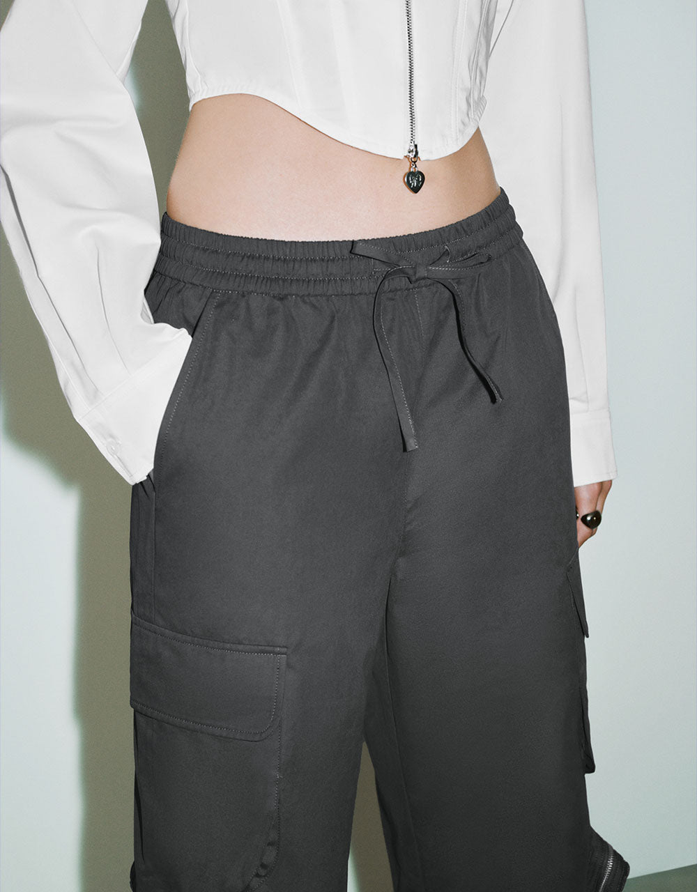 Drawstring Waist Wide-Leg Pants