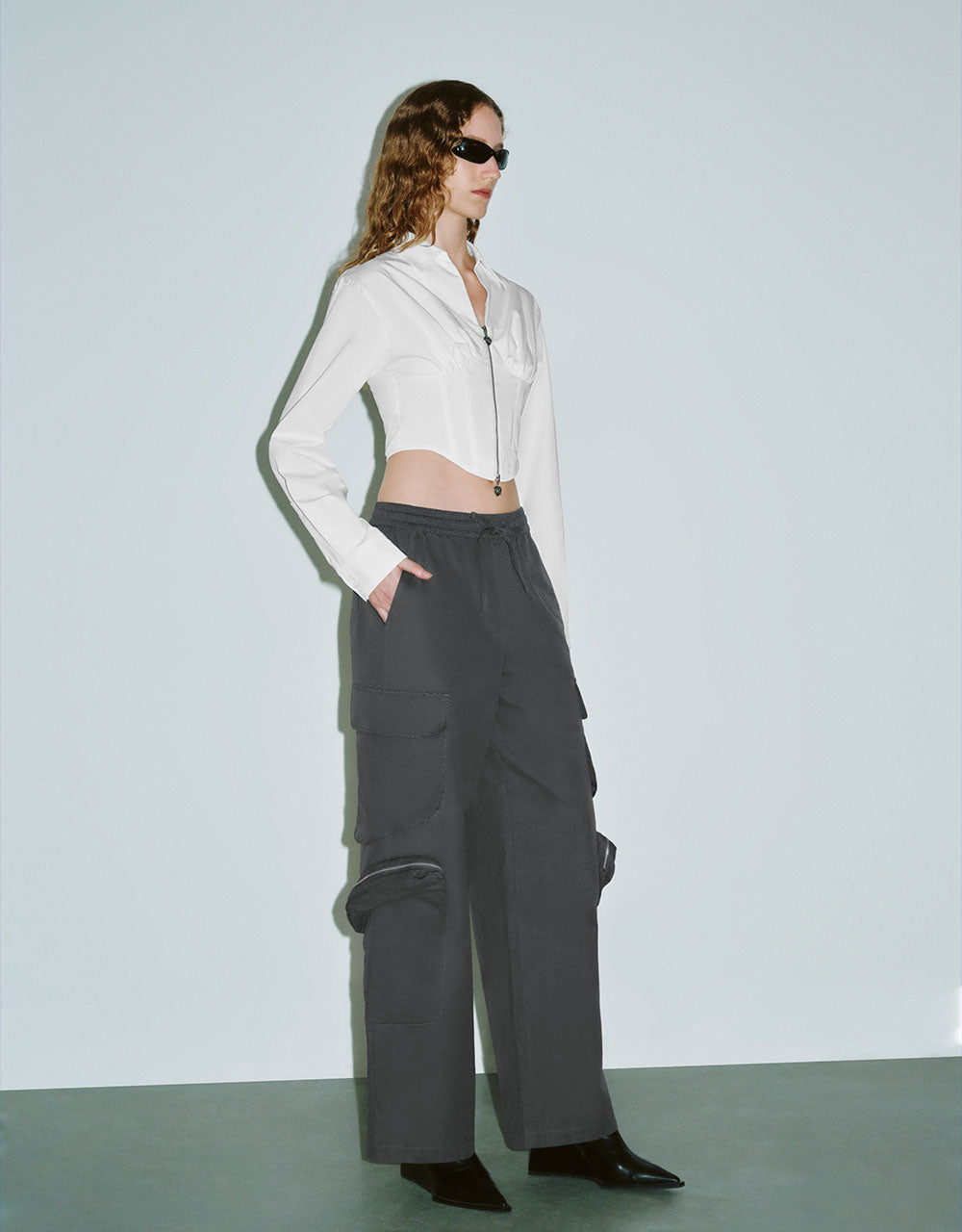 Drawstring Waist Wide-Leg Pants