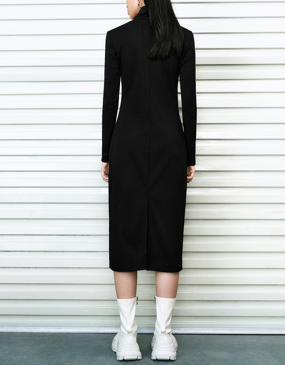 Zip Half Placket Stand Collar Dress