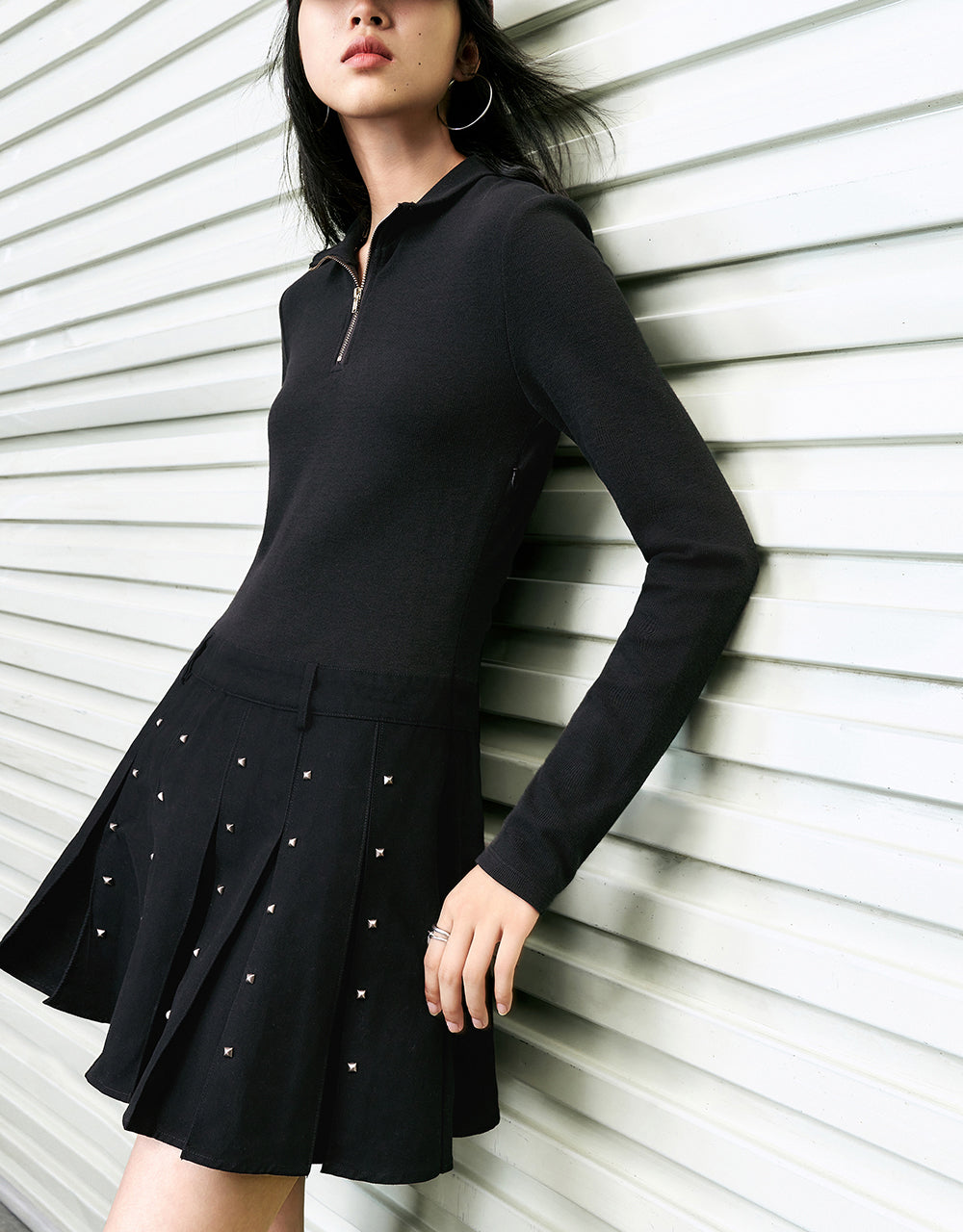 Zip Half Placket A-Line Dress