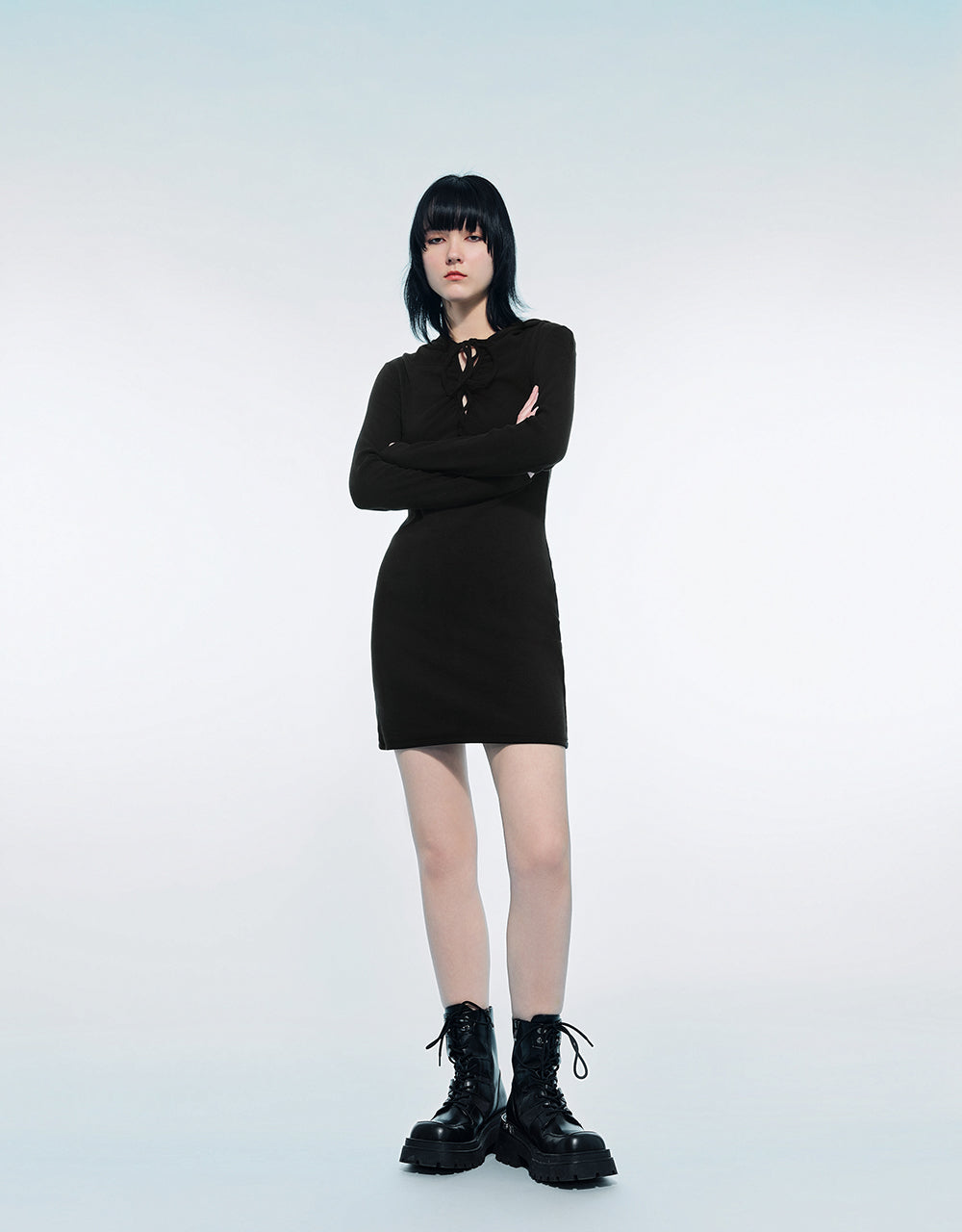 O-Ring Hooded Skinny Dress