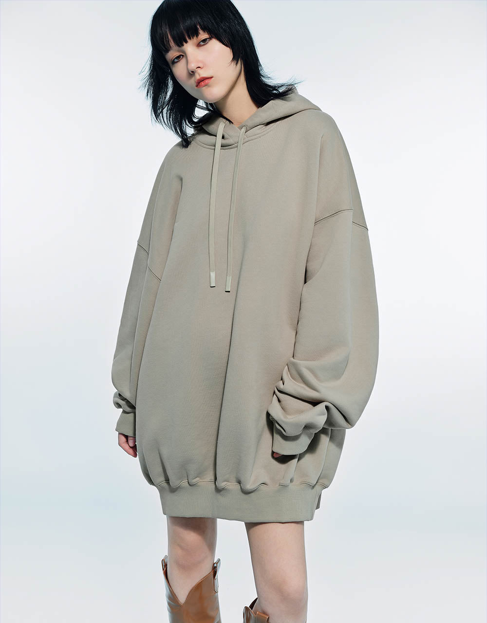 Drop Shoulder Sleeve Hooded Balloon Dress