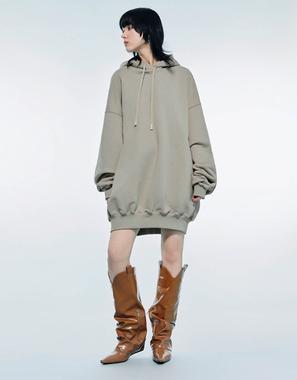 Drop Shoulder Sleeve Hooded Balloon Dress