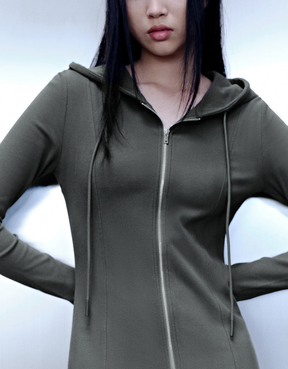 Zipper Front Hooded A-Line Dress