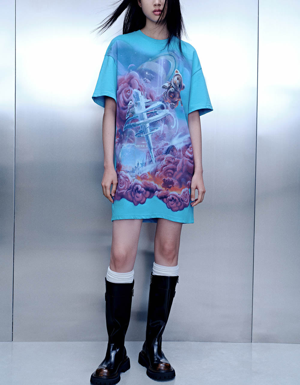 Printed Crew Neck Straight Dress