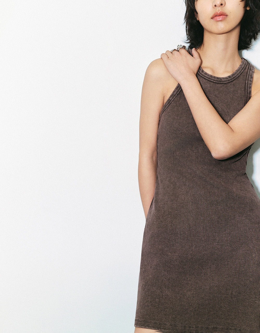 Sleeveless Crew Neck Skinny Knitted Dress