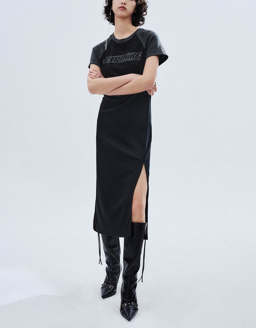 Raglan Sleeve Crew Neck Skinny Dress