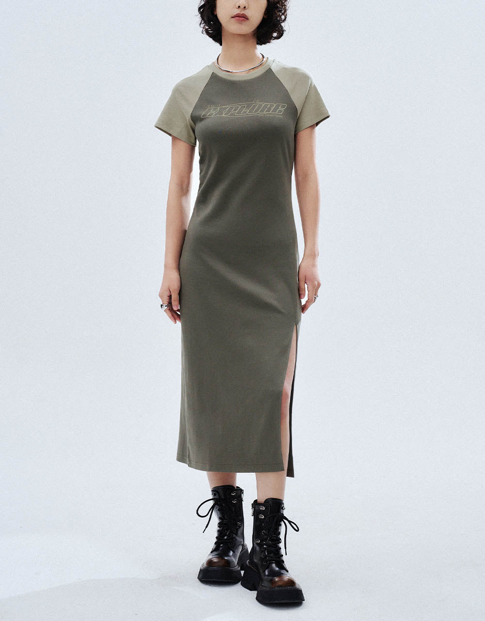 Raglan Sleeve Crew Neck Skinny Dress