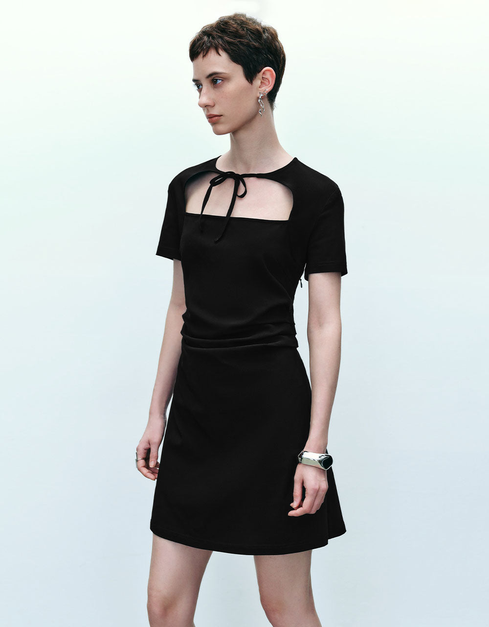 Tie Front Cut-Out A-Line Dress