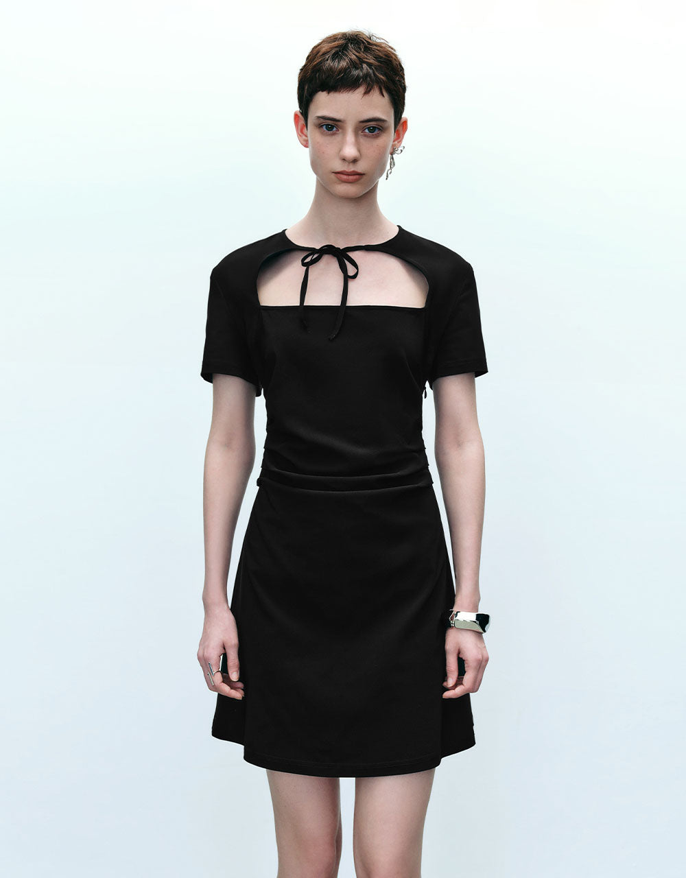 Tie Front Cut-Out A-Line Dress