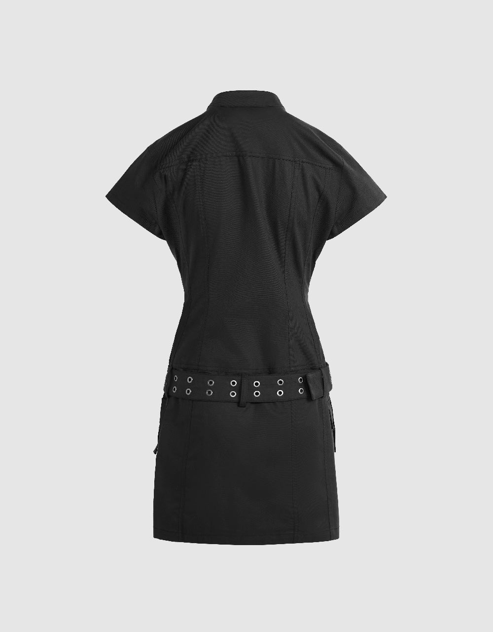 Zipper Front Stand Collar Straight Dress With Belt