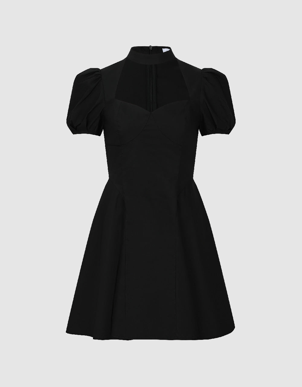 Puff Sleeve Keyhole Neck A-Line Dress