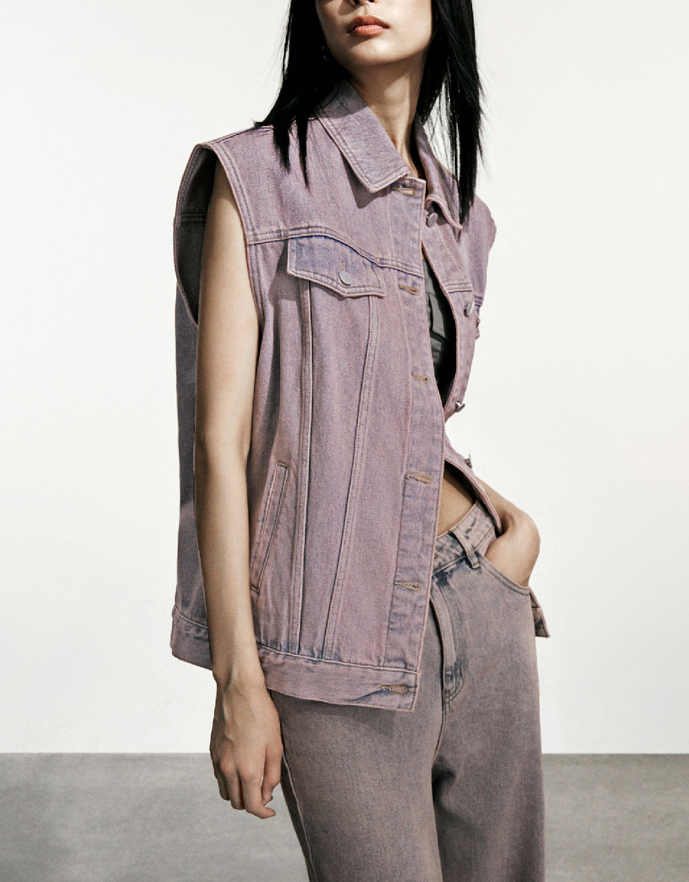 Press Button Denim Waistcoat