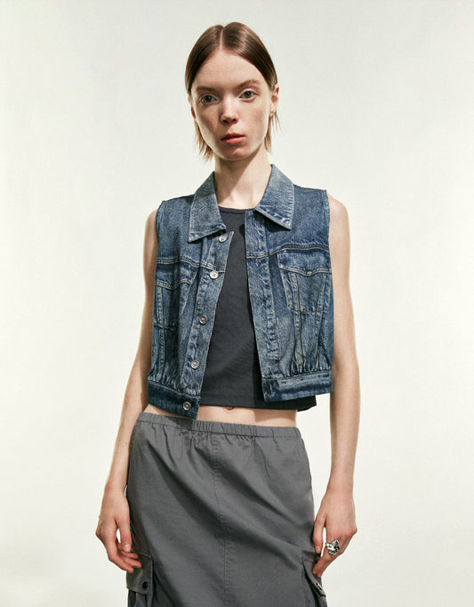 Button Up Denim Waistcoat