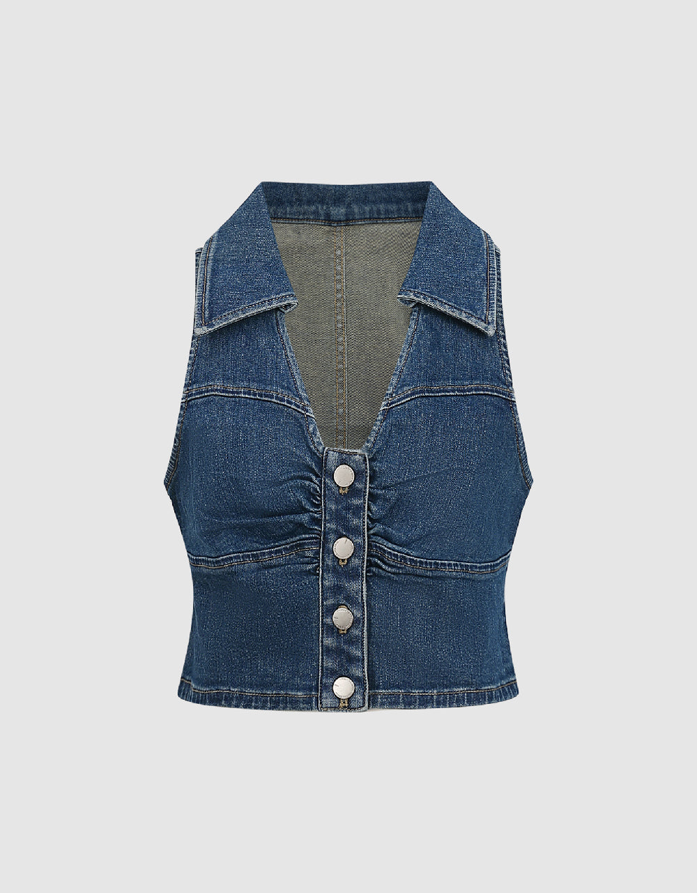 Shirt Collar Denim Vest