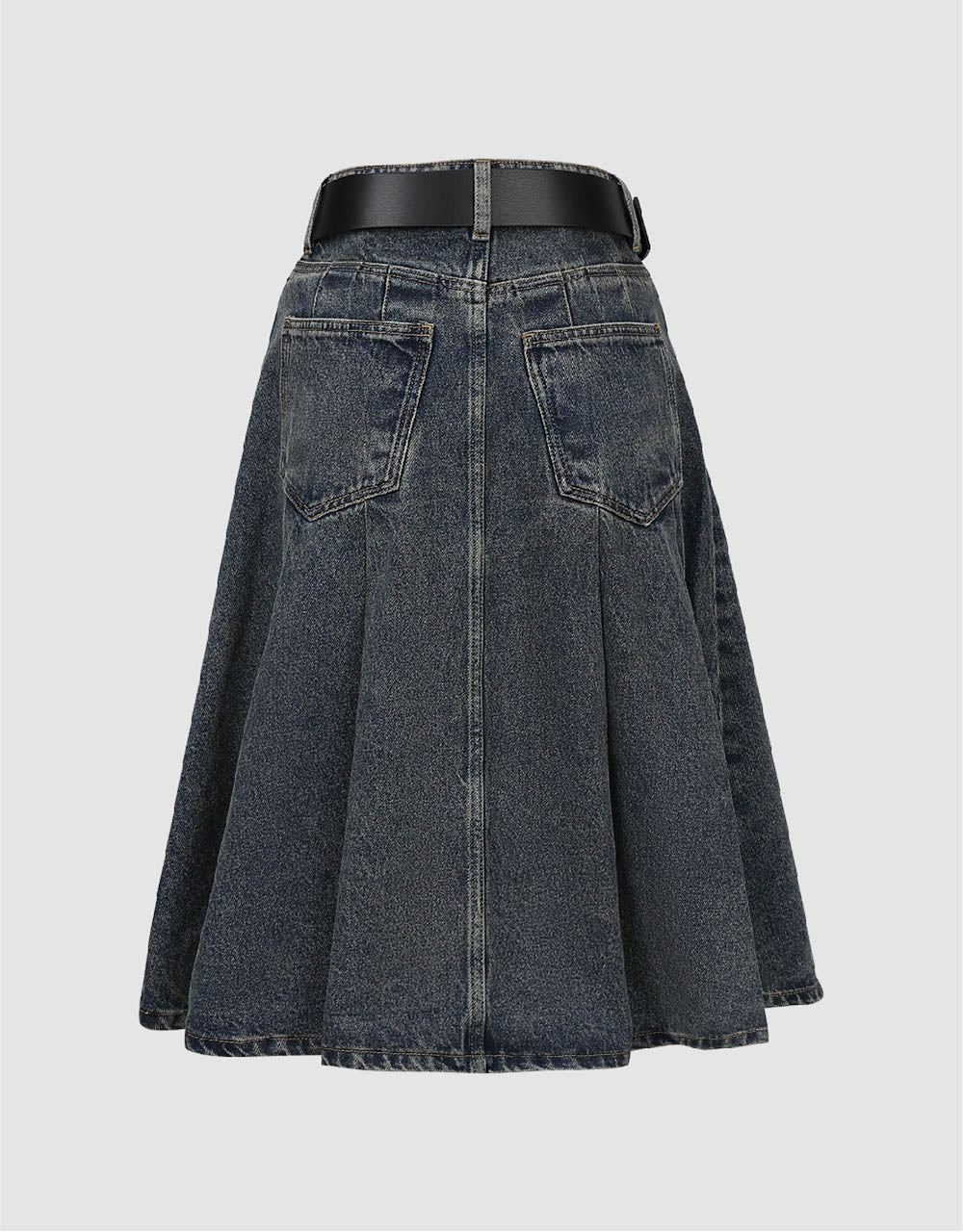 Pleated Mini A-Line Denim Skirt