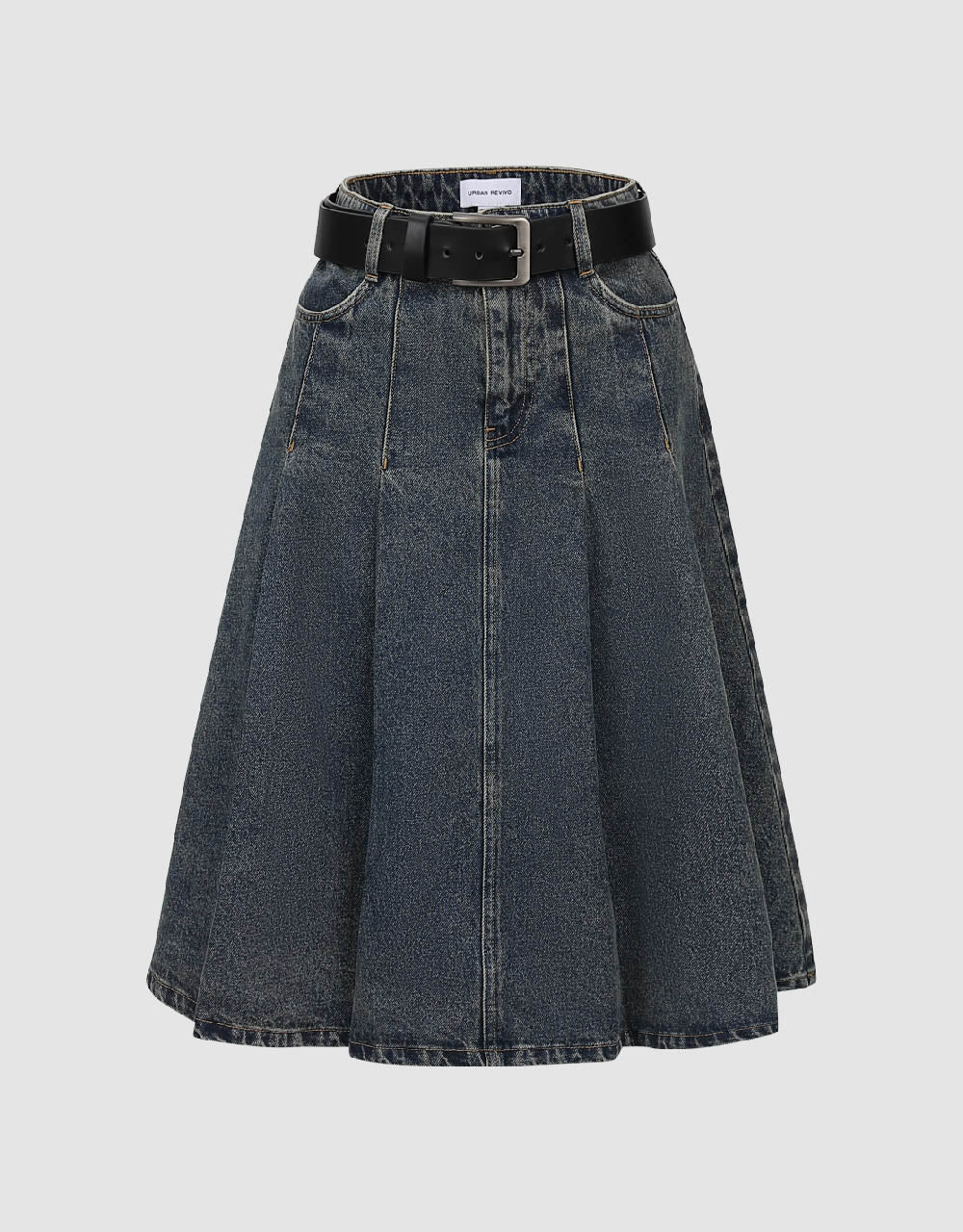 Pleated Mini A-Line Denim Skirt