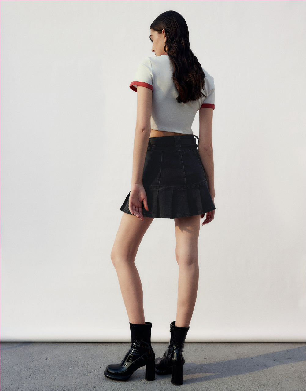 Mini A-Line Denim Skirt With Belt