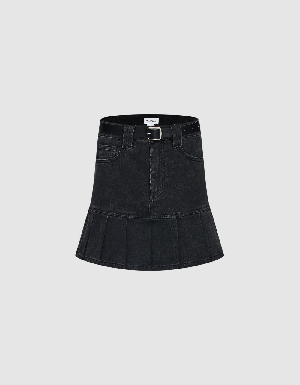 Mini A-Line Denim Skirt With Belt