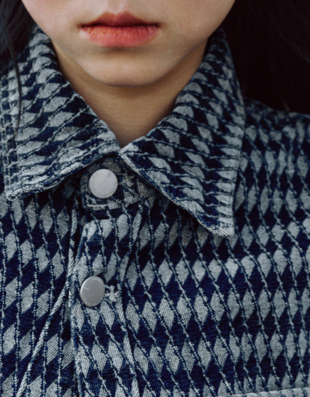 Press Buttoned Checkered Denim Shirt