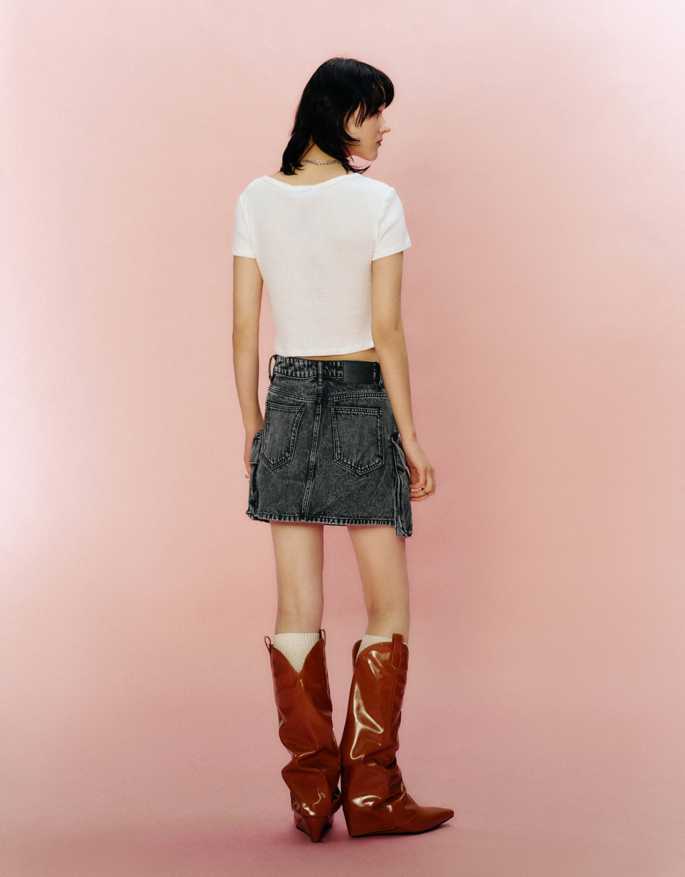 Multi-Pocket Mini Straight Denim Skirt