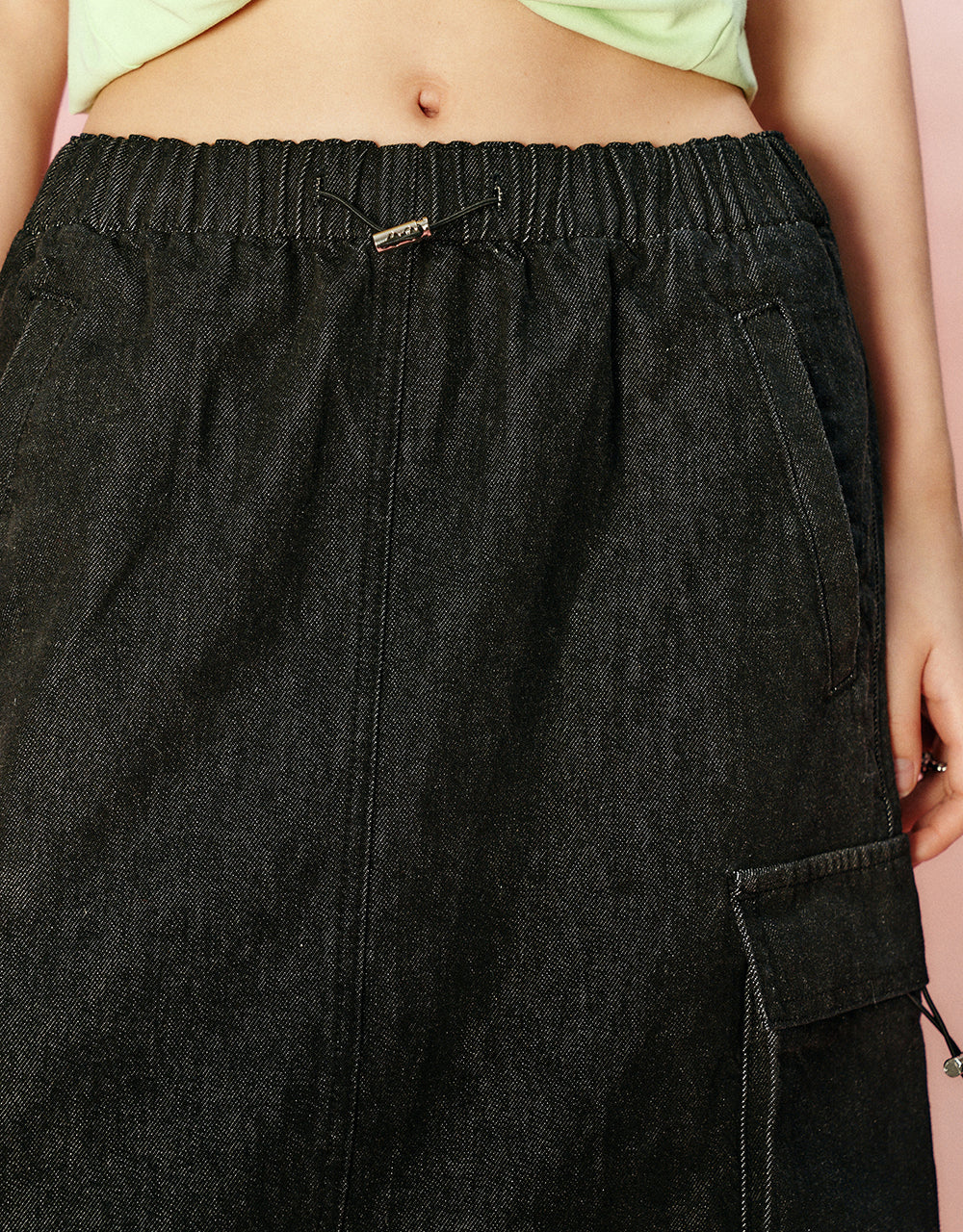 Elastic Waist Straight Denim Skirt