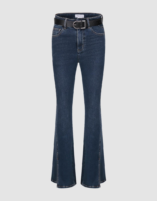 Split Hem Flare Jeans With Belt