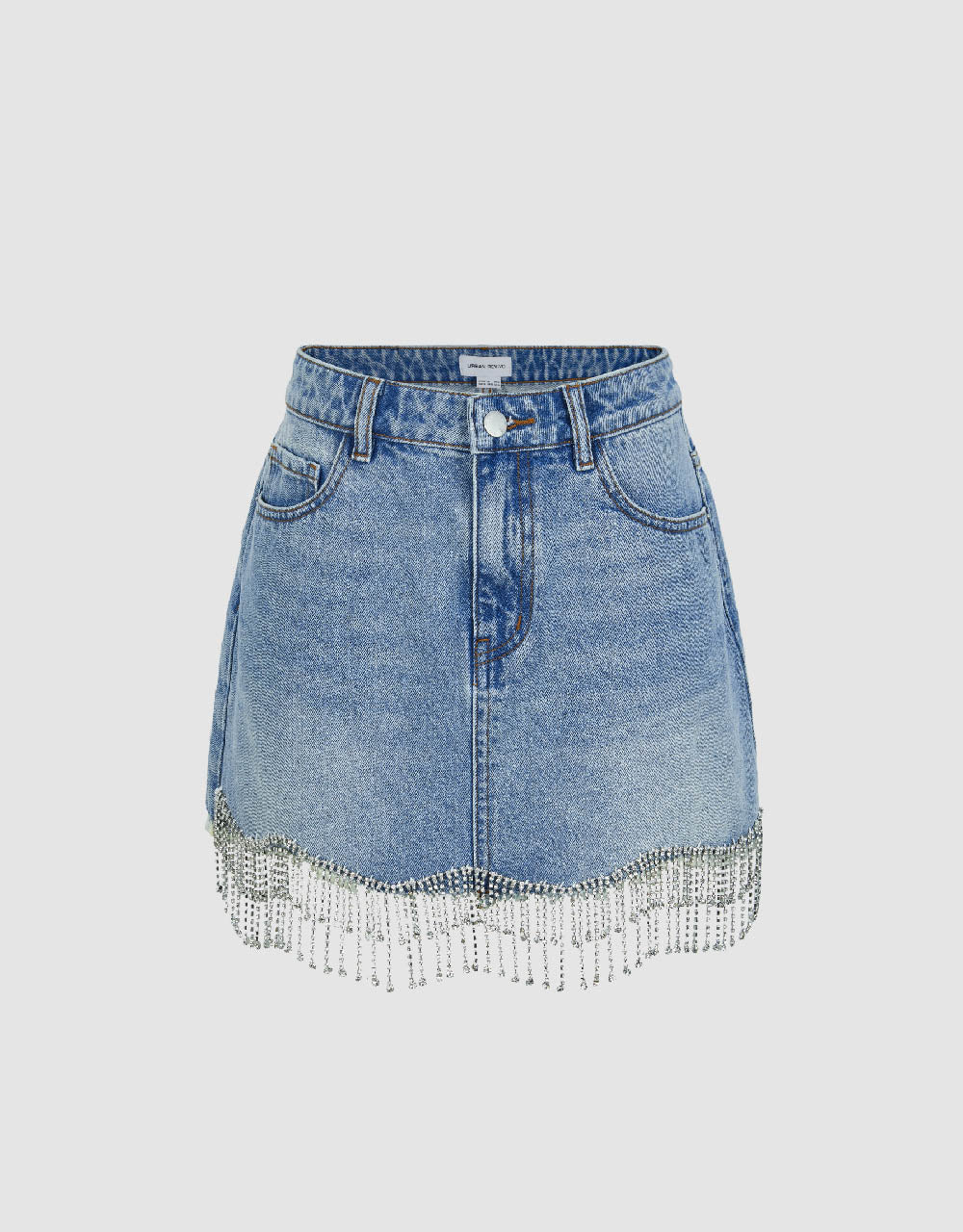 Rhinestone Hem Mini Straight Denim Skirt