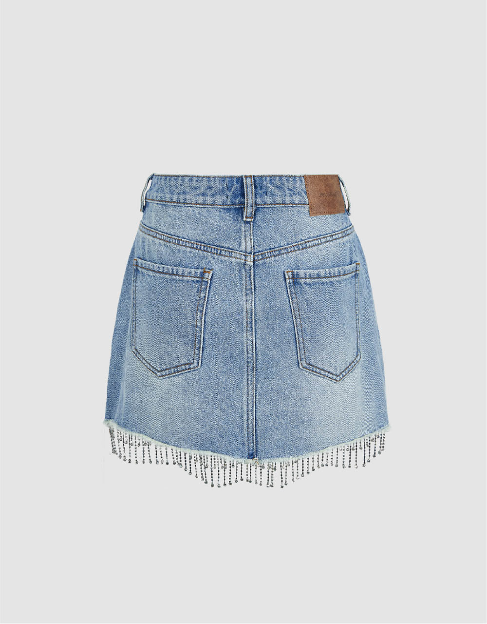 Rhinestone Hem Mini Straight Denim Skirt