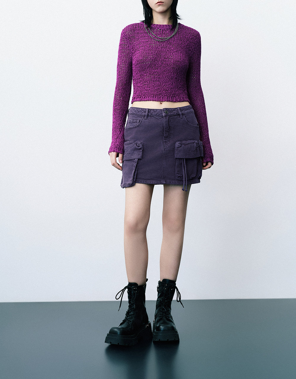 Multi-Pocket Straight Denim Skirt