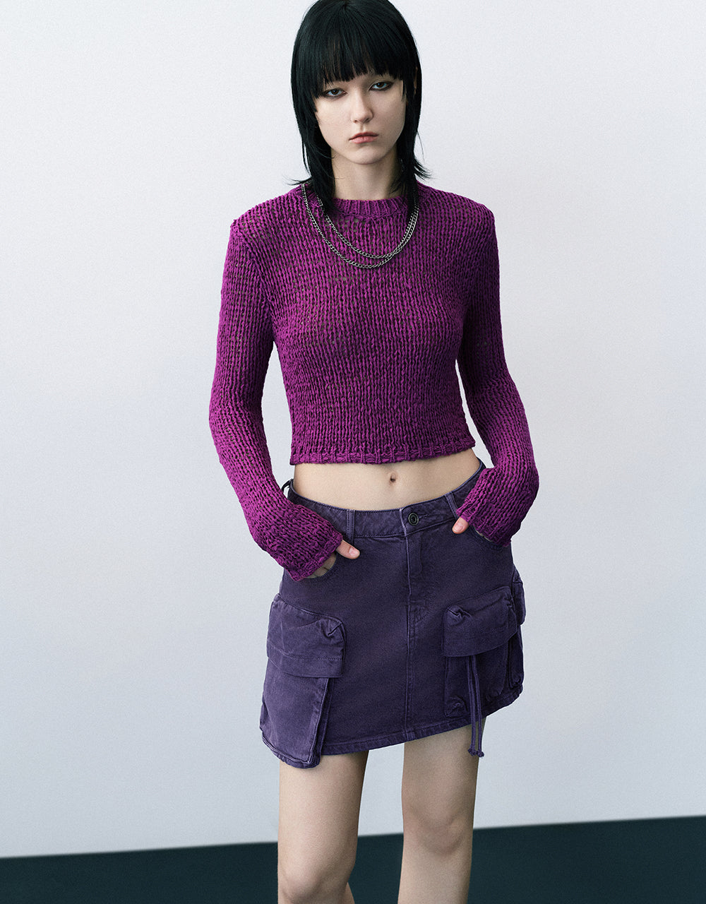 Multi-Pocket Straight Denim Skirt