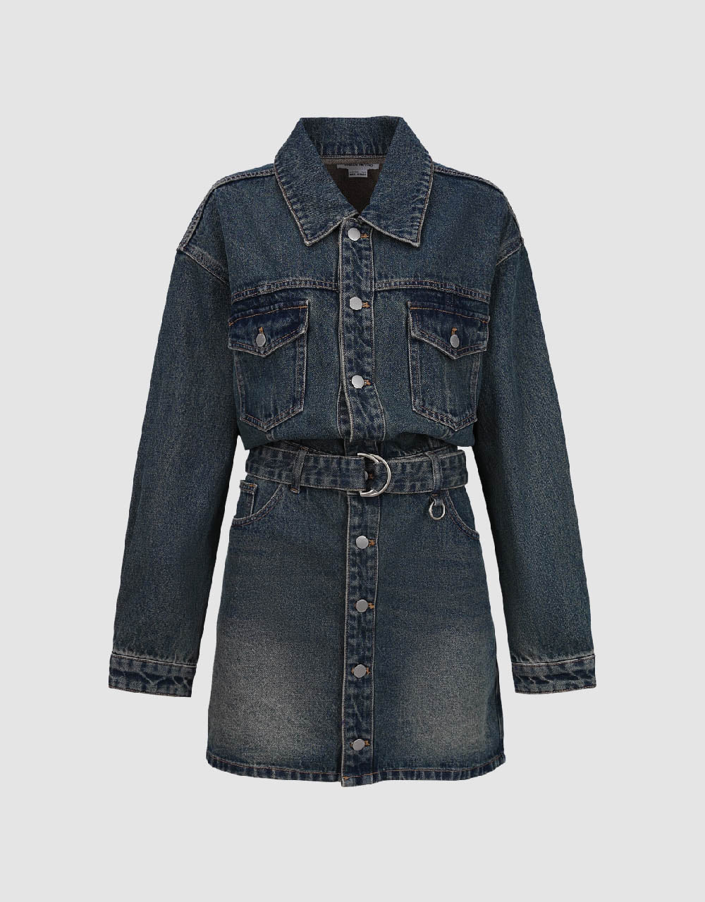 Straight Denim Dress With Belt