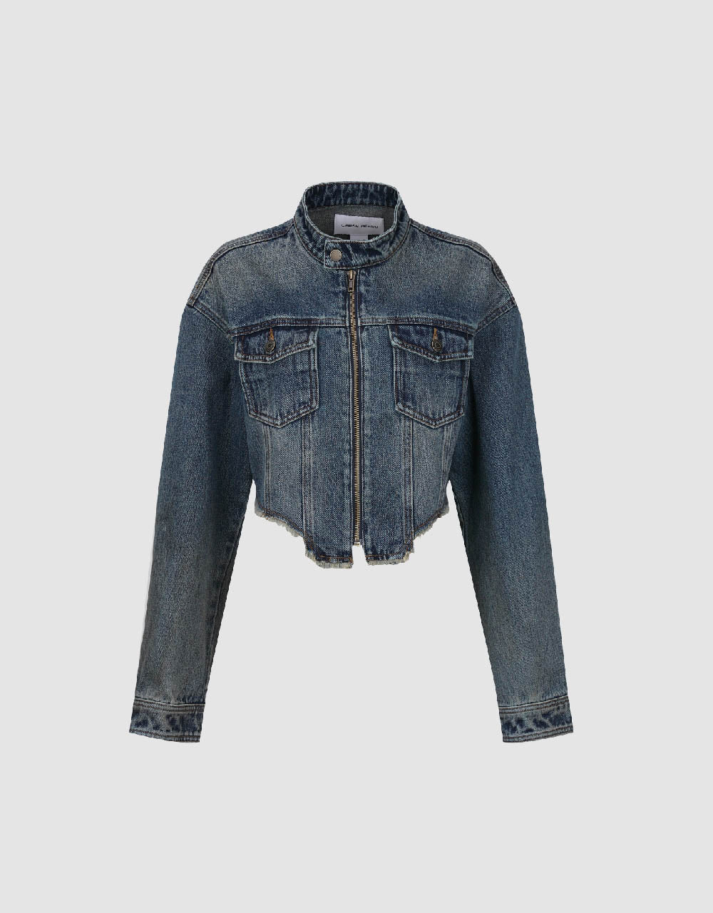 Raw Hem Zipper Front Denim Jacket