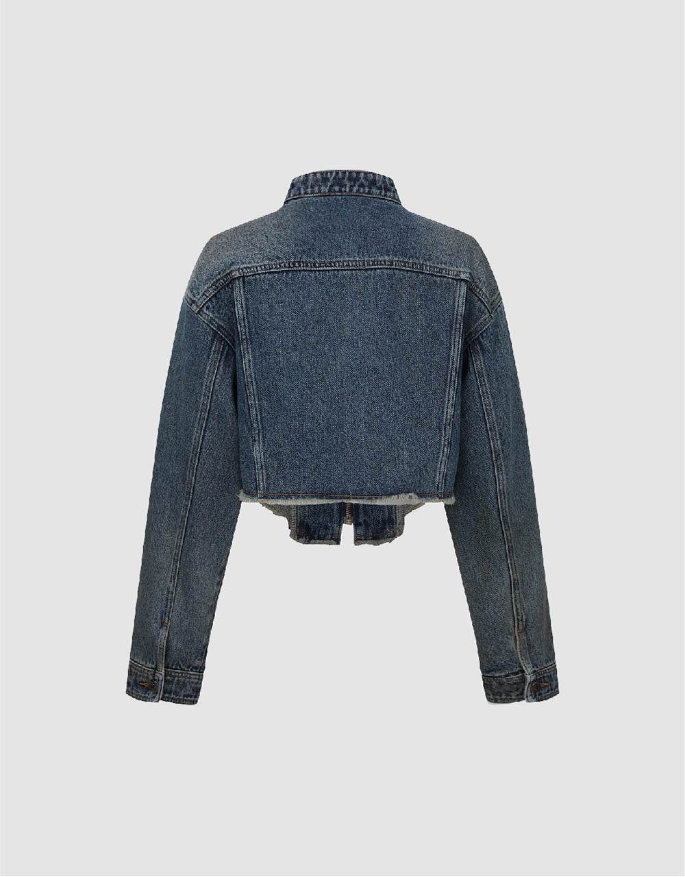 Raw Hem Zipper Front Denim Jacket