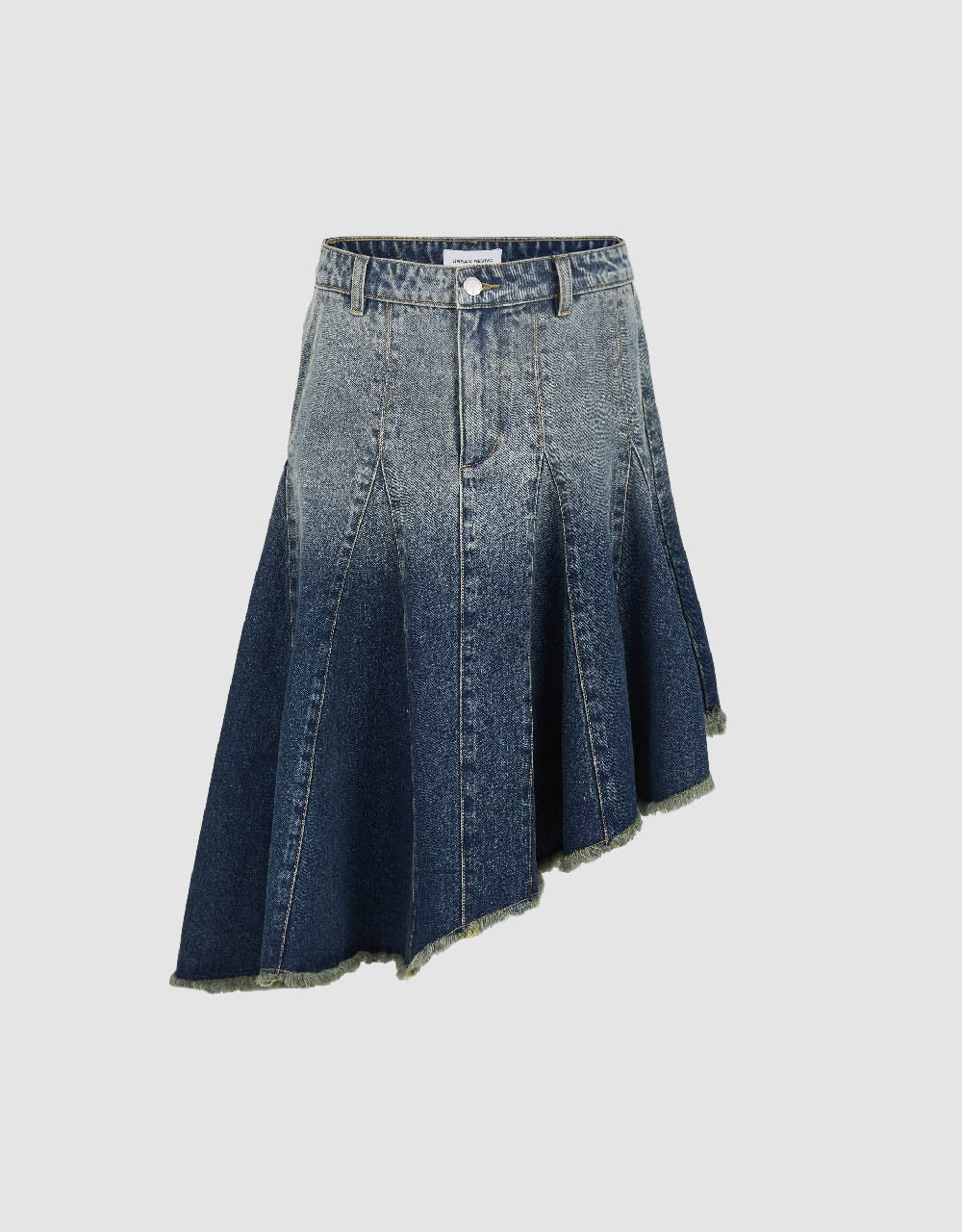 Gradient Midi Fishtail Denim Skirt