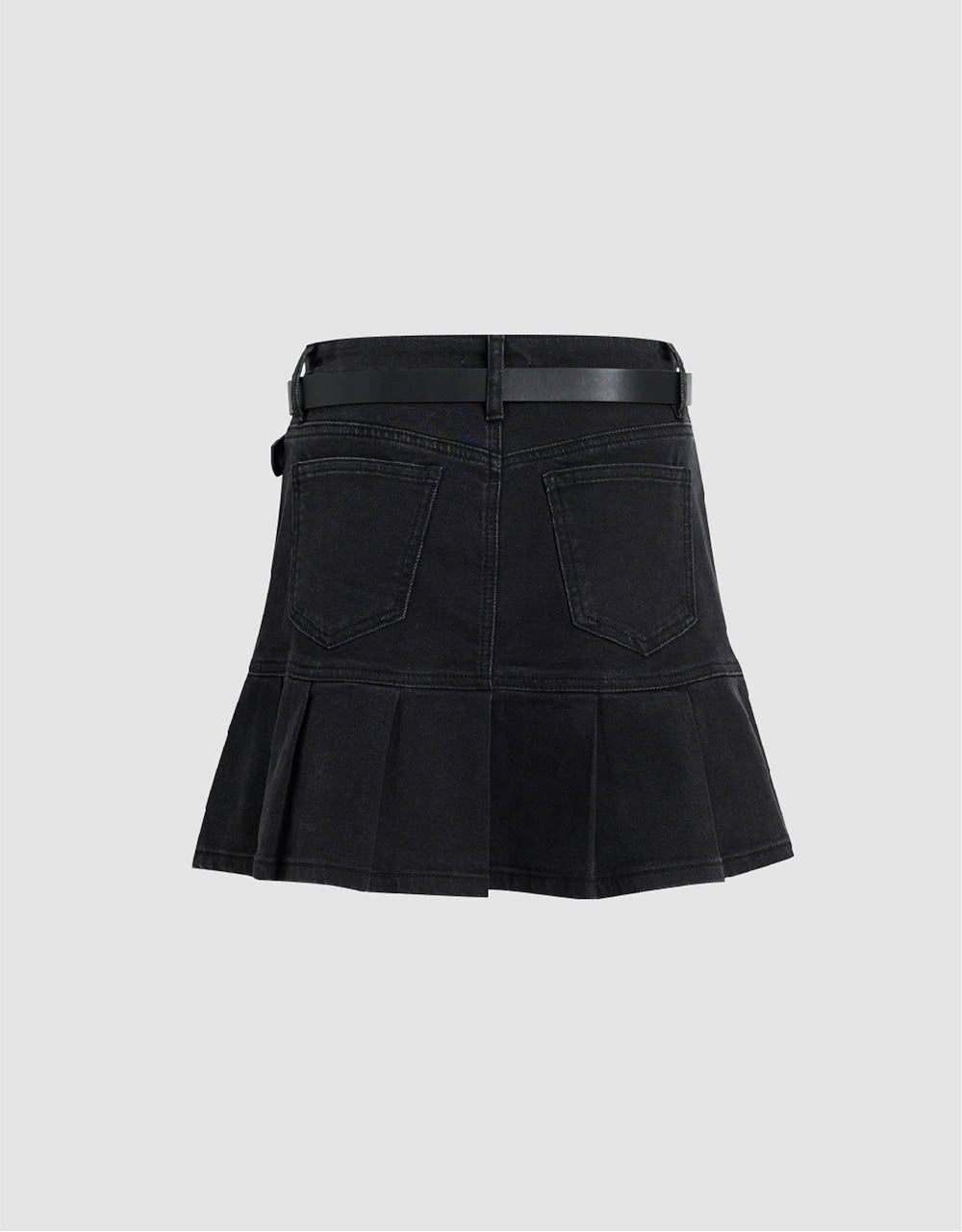 Pleated Mini A-Line Denim Skirt