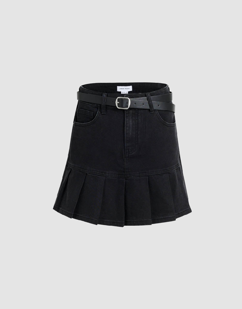 Pleated Mini A-Line Denim Skirt