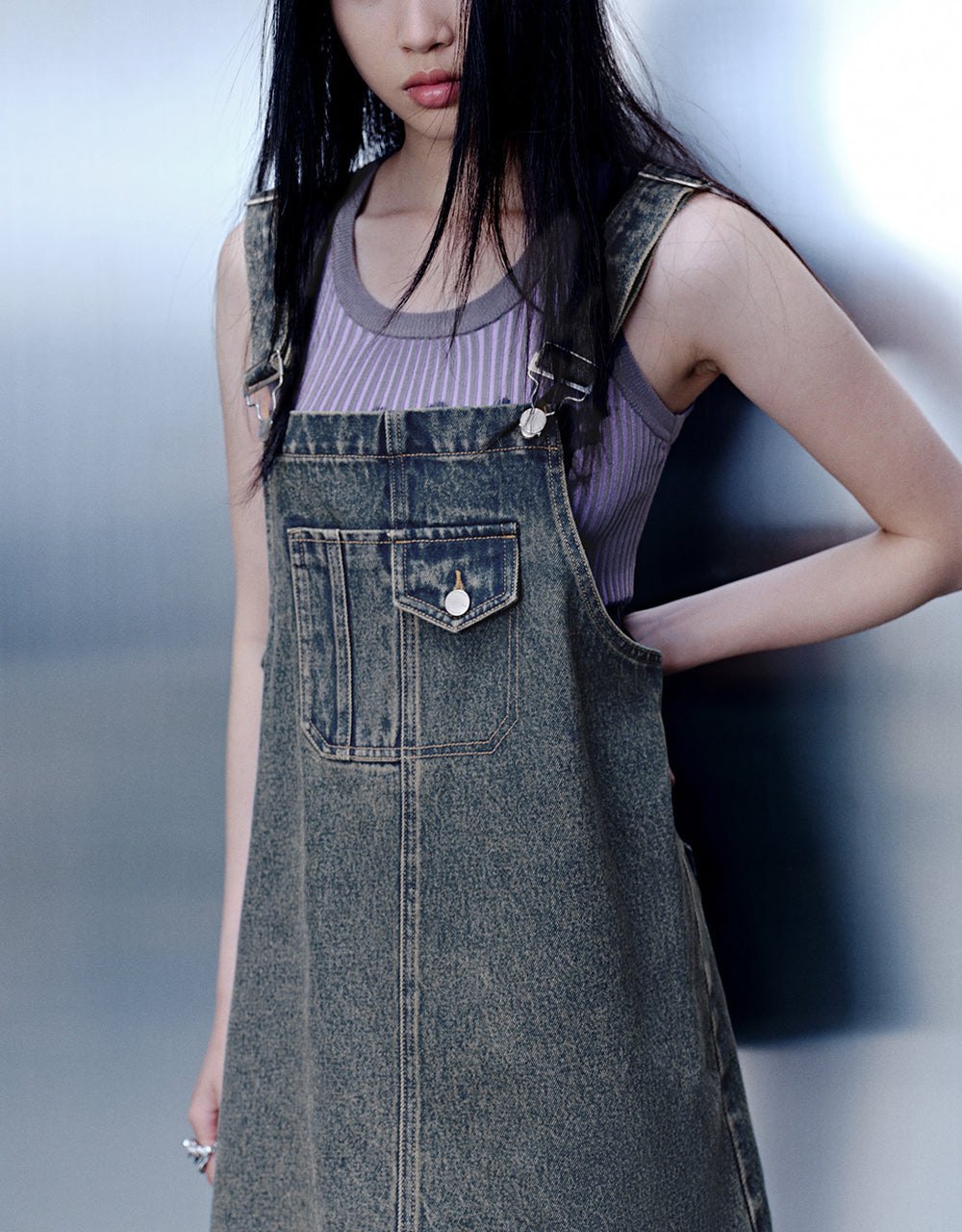 Mini Denim Pinafore Dress