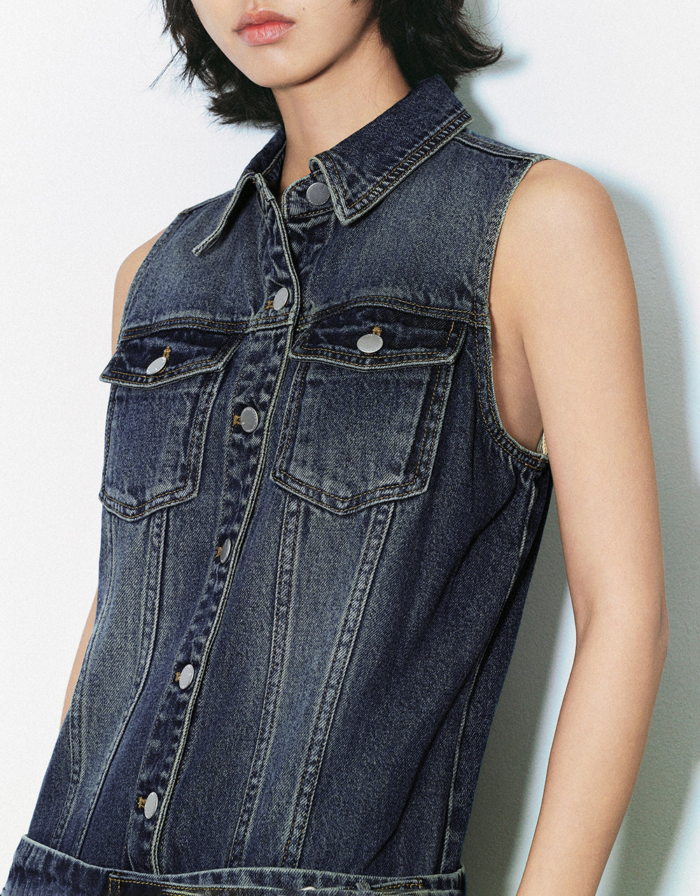 Sleeveless Lapel Denim Straight Dress