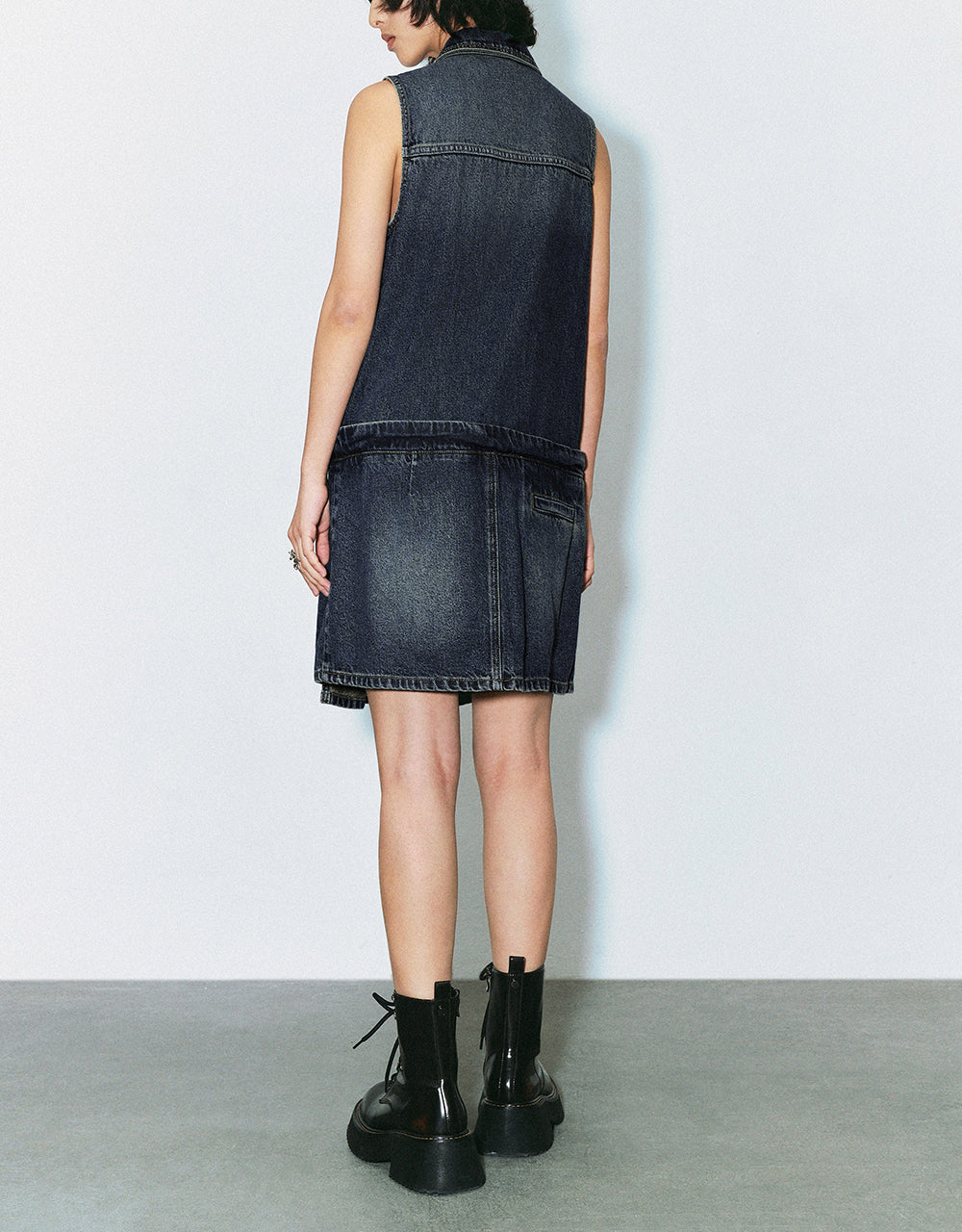 Sleeveless Lapel Denim Straight Dress