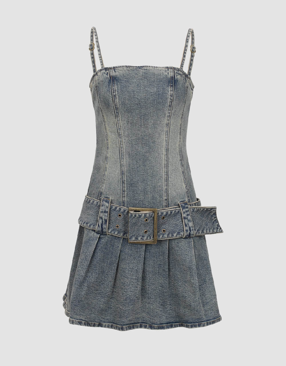 Sleeveless Skinny Denim Dress With Belt