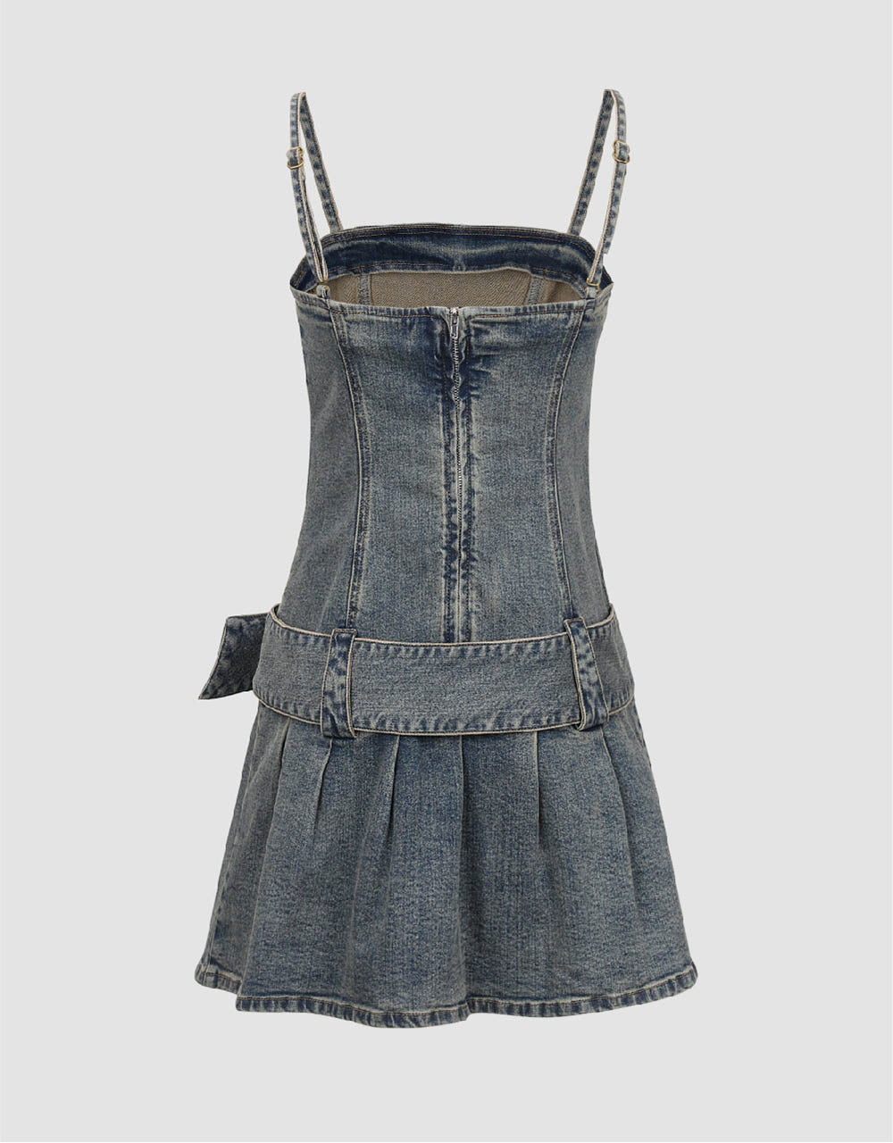 Sleeveless Skinny Denim Dress With Belt