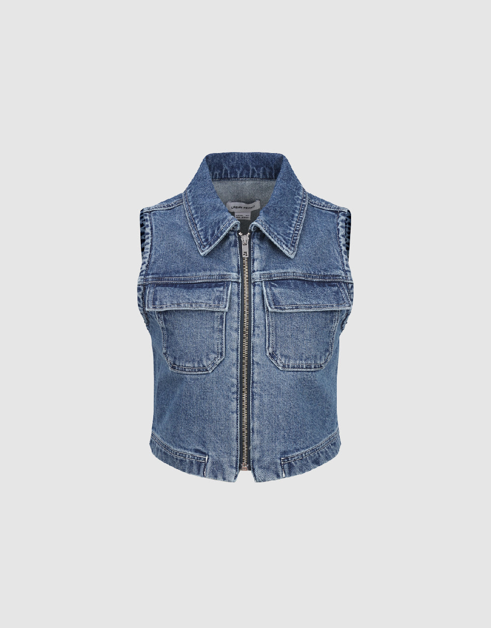 Zipper Front Lapel Denim Vest