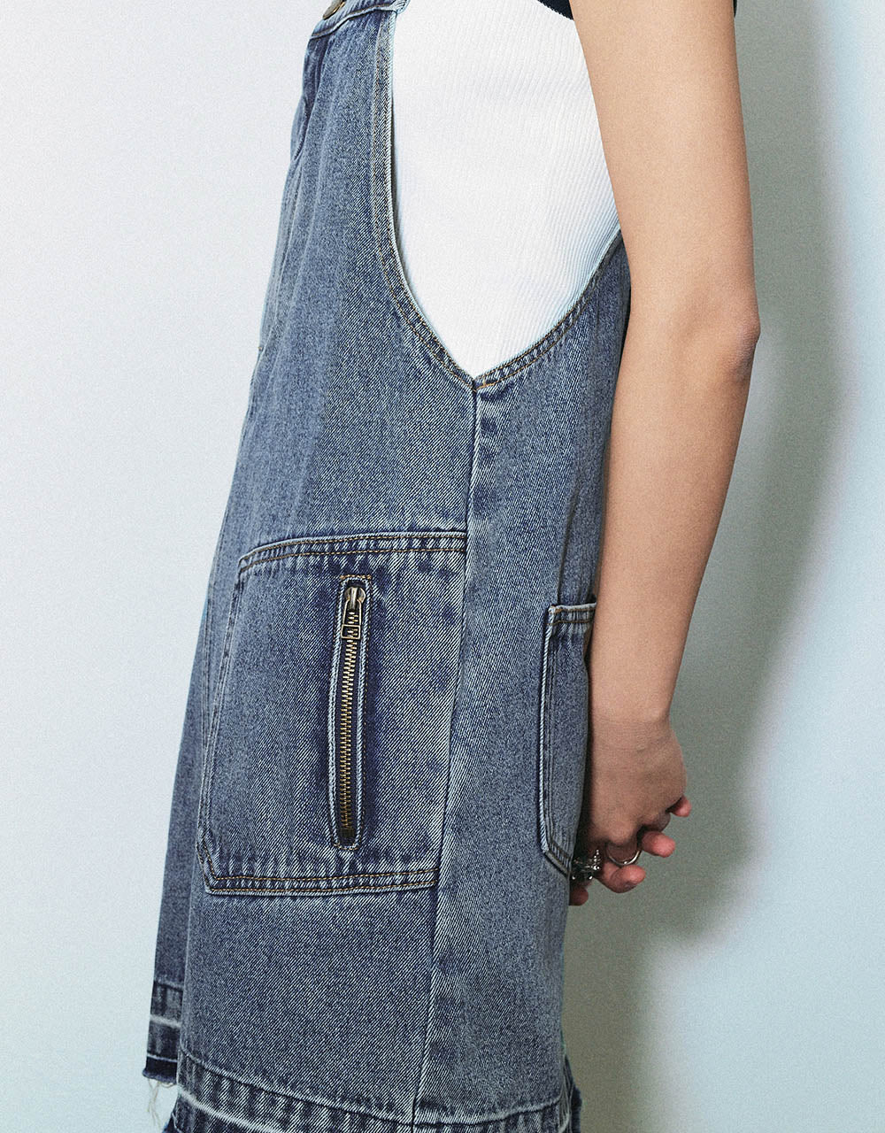 Raw Hem Denim Pinafore Dress