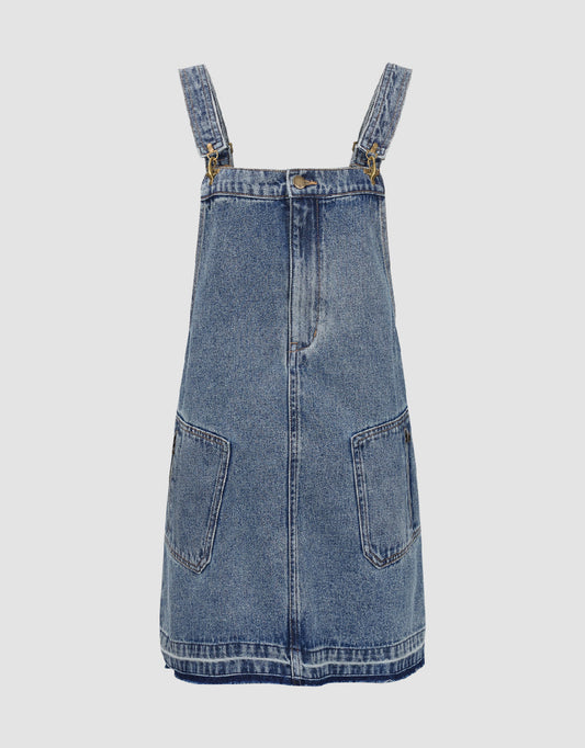 Raw Hem Denim Pinafore Dress