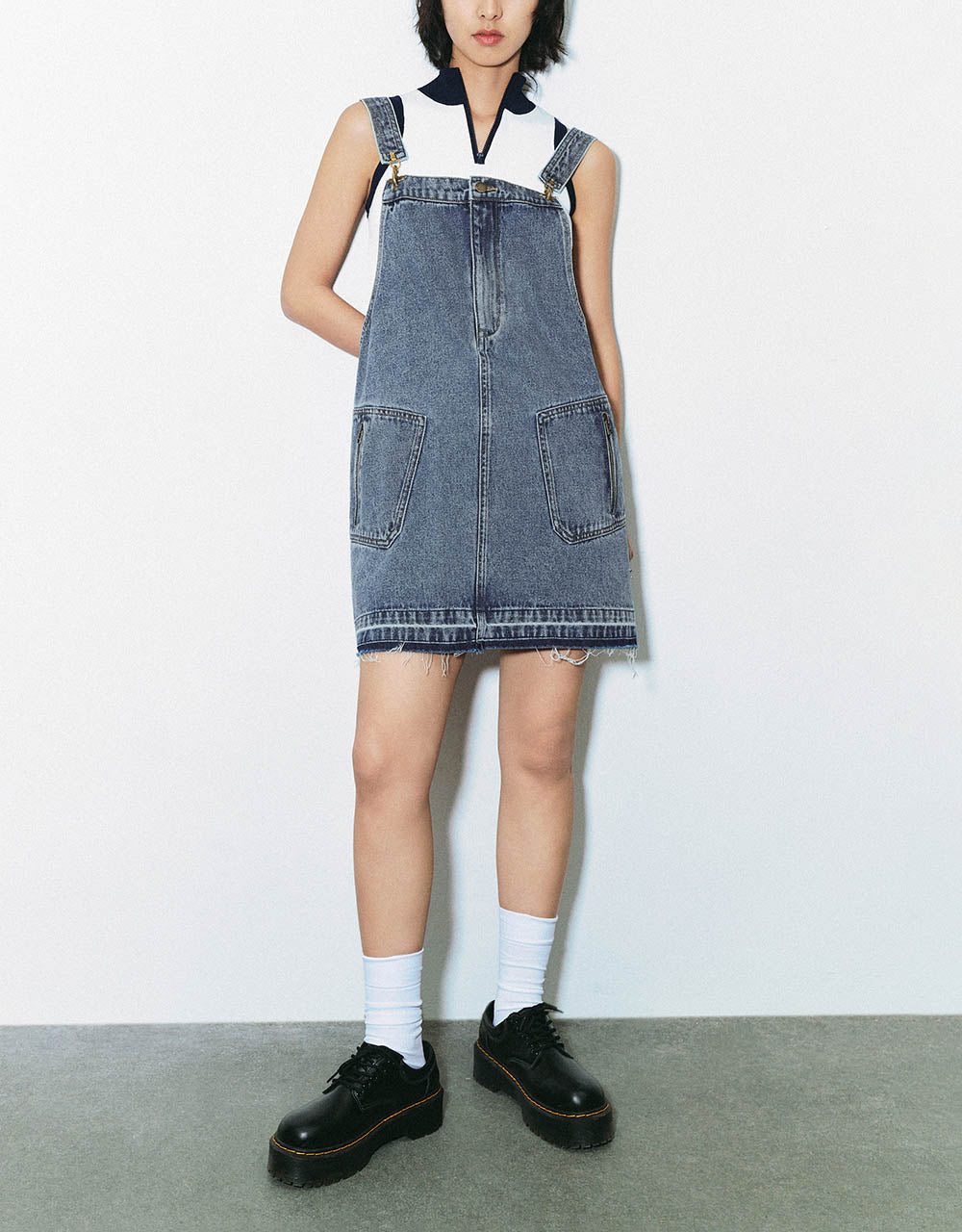 Raw Hem Denim Pinafore Dress