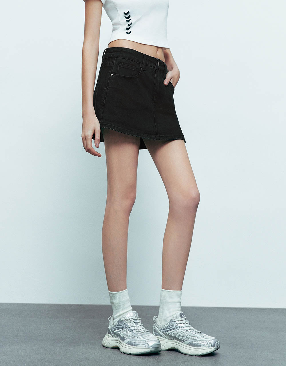 Split Hem Denim Shorts