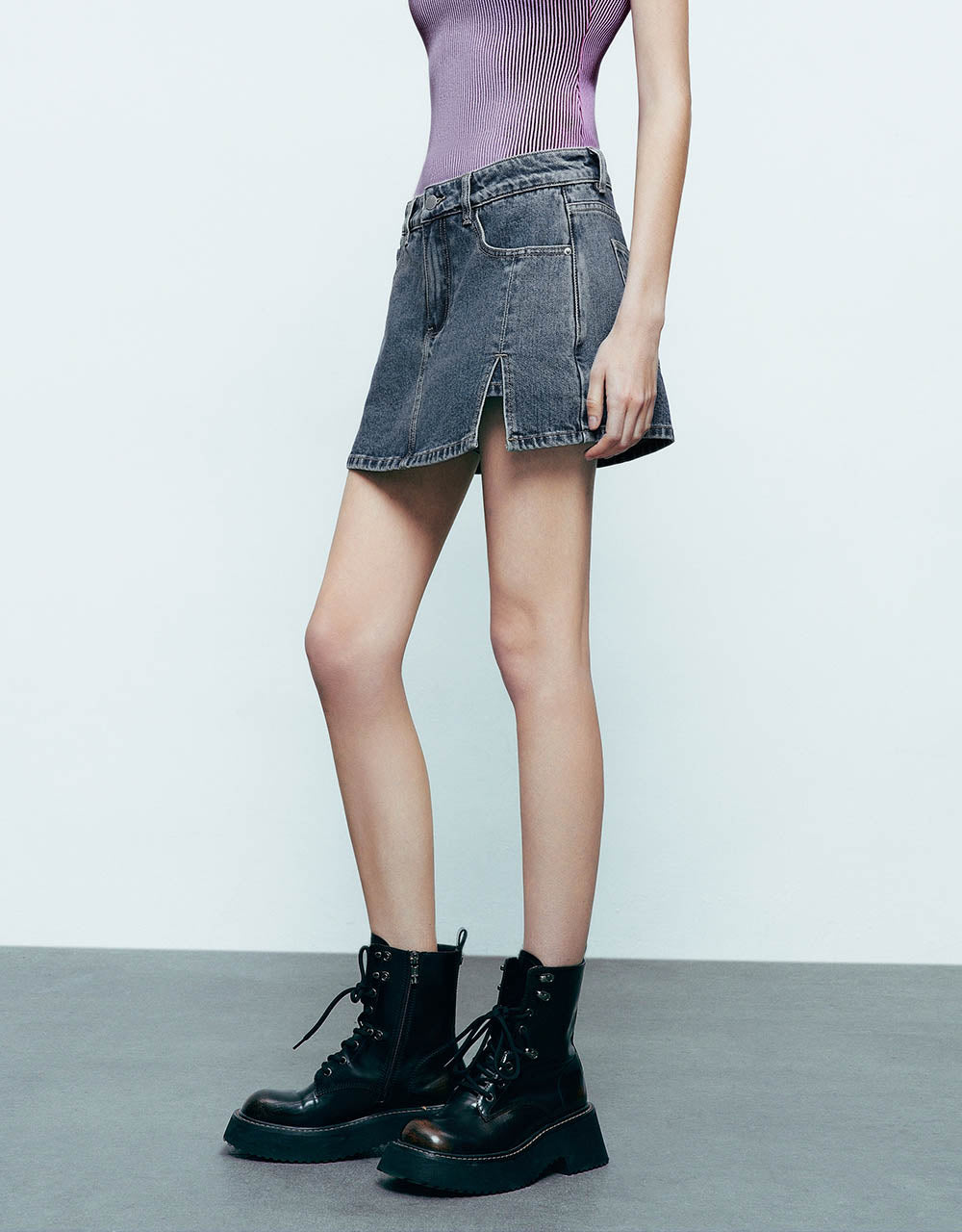 Split Hem Denim Shorts