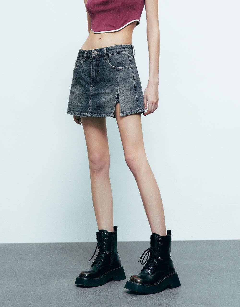 Split Hem Denim Shorts