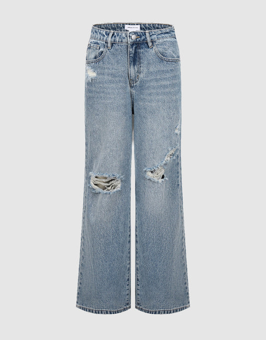 Ripped Wide-Leg Jeans